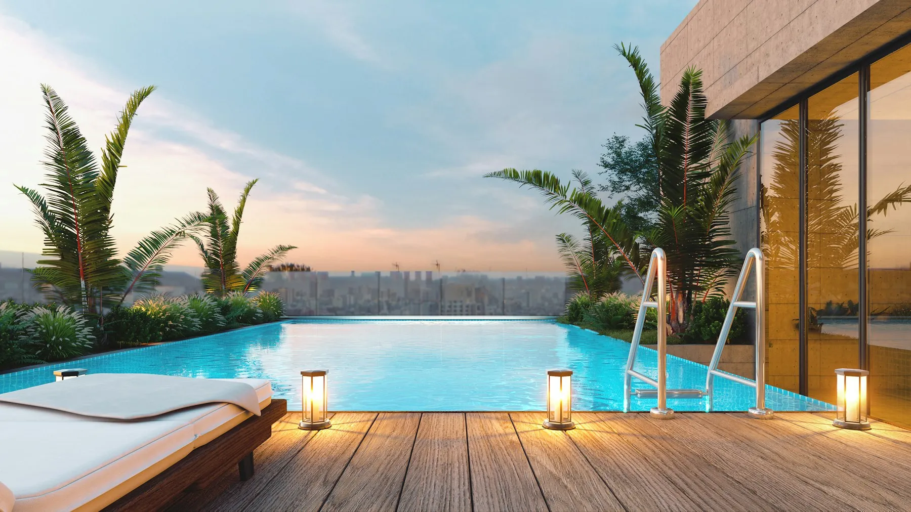 Rooftop: piscina de borda infinita para ver o sol se pôr